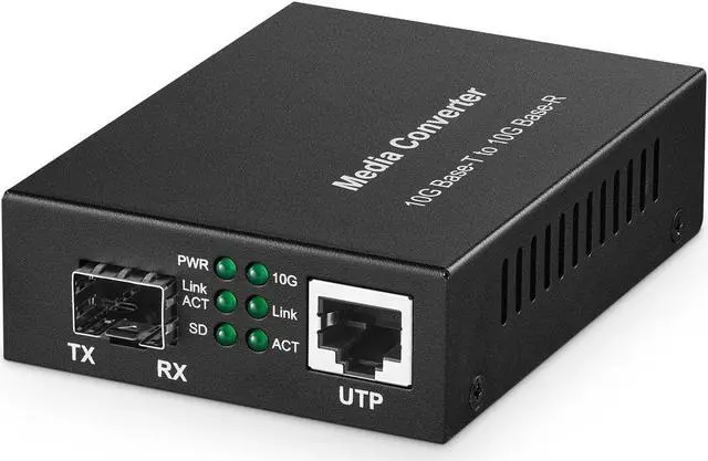 Main image of MokerLink 10 Gigabit SFP to 10G RJ45 Converter, 10G/5G/2.5G/1G/100M Copper, 10GBASE-X SFP+ Slot, Unmanaged Metal Fiber to Ethernet Media Converter