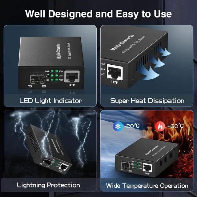 Alt view image 4 of 5 - MokerLink 10 Gigabit SFP to 10G RJ45 Converter, 10G/5G/2.5G/1G/100M Copper, 10GBASE-X SFP+ Slot, Unmanaged Metal Fiber to Ethernet Media Converter