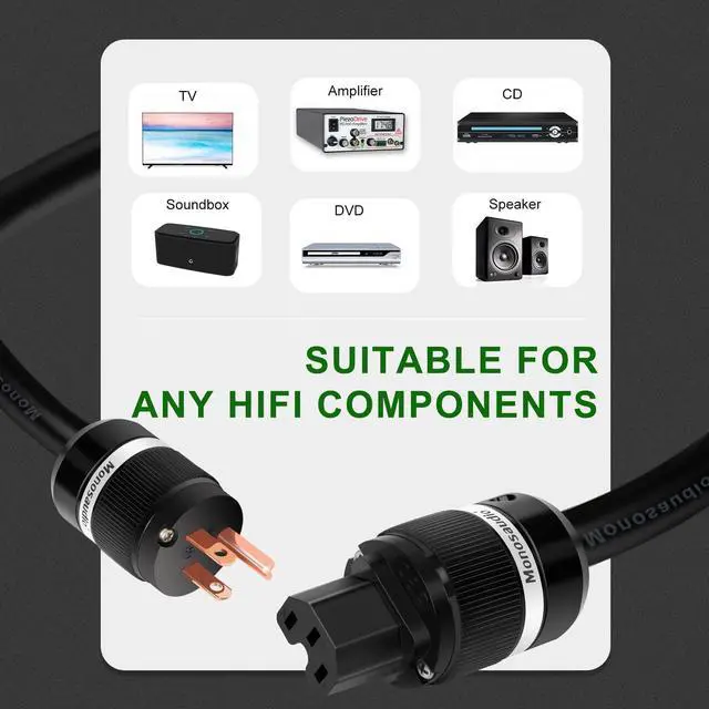 Alt view image 5 of 5 - Monosaudio 11 Gauge Audiophile Power Cable High End Power Cable 3-Prong Pure Copper AC Power Cord IEC320 C13 Connectors for Speaker,Power Filter,Audio equipment,Amplifier,CD/DVD Player (1.5m)