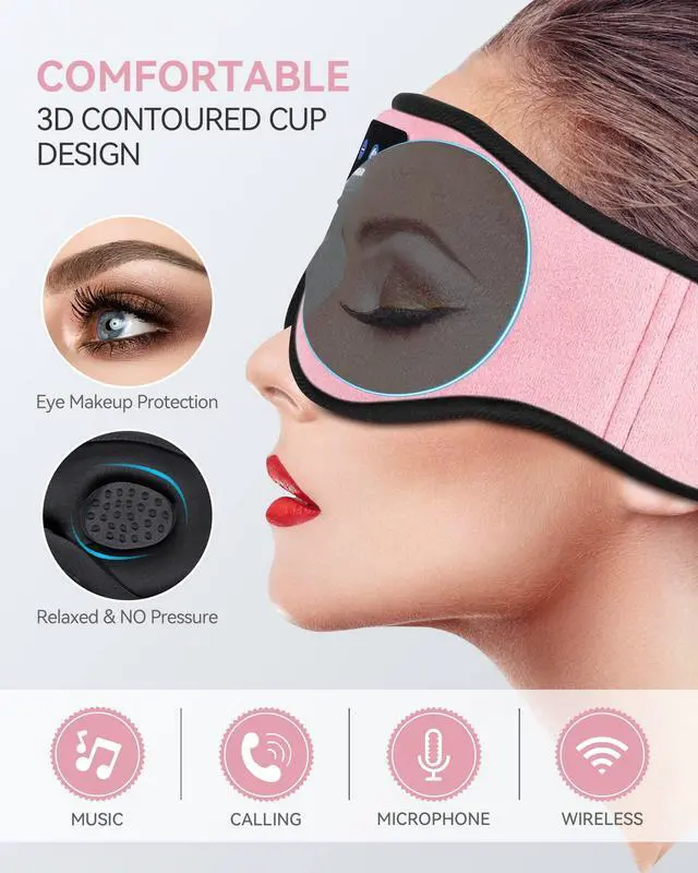 Alt view image 2 of 5 - MUSICOZY 3D Bluetooth Sleep Mask with HD Stereo Sound, Wireless Sleep Headphones for Side Sleepers, Music Headband Eye Mask for Sleeping, Relaxation, Travel, Yoga, Cool Gadgets for Women Mom Girls