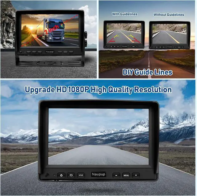 Alt view image 2 of 5 - Backup Camera AHD 7'' 1080P Reverse Rear View Back up Cameras System Kit Monitor with HD Night Vision Waterproof IP69K DIY Guide Line Vehicle Backup Camera for Trucks/RV/Trailer/Van/Bus/Skid Steer.