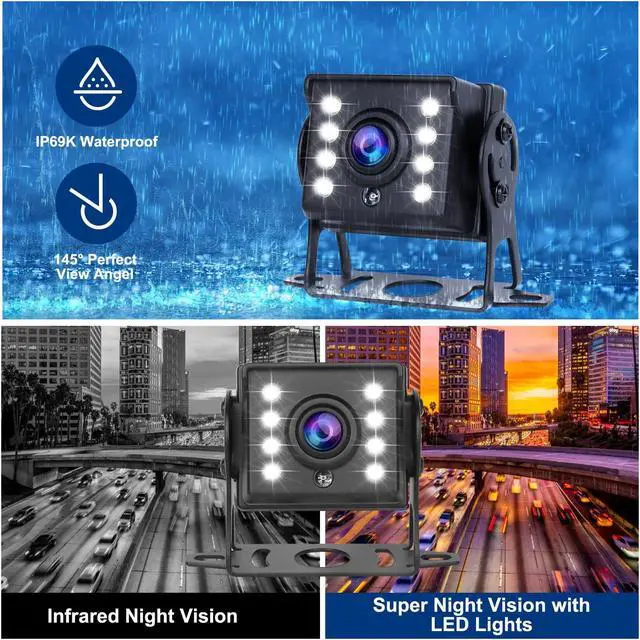 Alt view image 4 of 5 - Backup Camera AHD 7'' 1080P Reverse Rear View Back up Cameras System Kit Monitor with HD Night Vision Waterproof IP69K DIY Guide Line Vehicle Backup Camera for Trucks/RV/Trailer/Van/Bus/Skid Steer.
