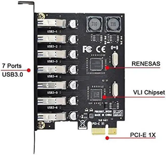 Alt view image 3 of 5 - NFHK 7 Ports PCI-E to USB 3.0 HUB PCI Express Expansion Card Adapter 5Gbps for Motherboard