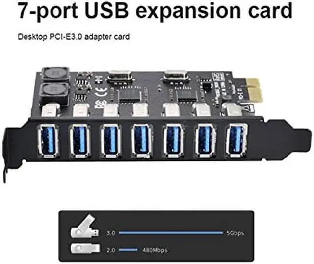Alt view image 5 of 5 - NFHK 7 Ports PCI-E to USB 3.0 HUB PCI Express Expansion Card Adapter 5Gbps for Motherboard