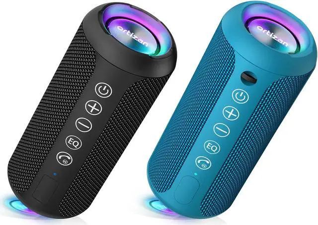Main image of Ortizan Black & Blue Portable Bluetooth Speaker, IPX7 Waterproof Wireless Speaker with 24W Loud Stereo Sound, Outdoor Speakers with Bluetooth 5.0, 30H Playtime,66ft Bluetooth Range, Dual Pairing