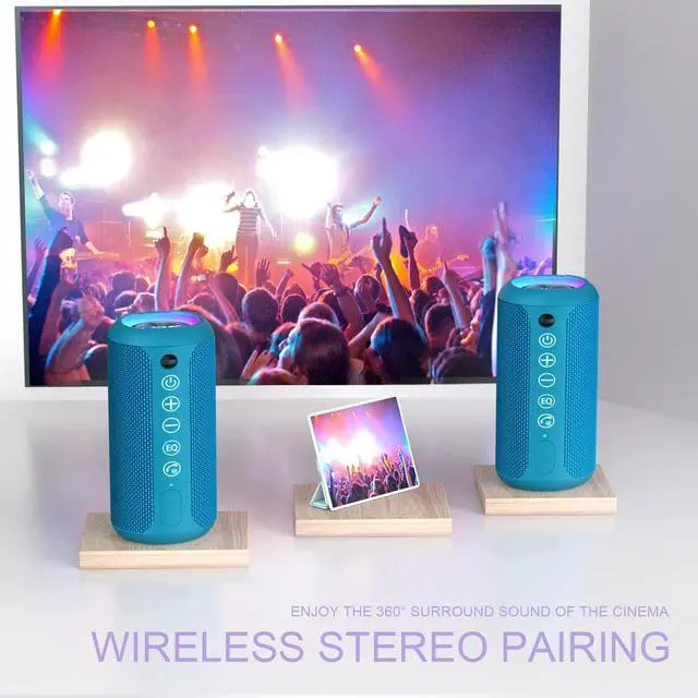 Alt view image 3 of 5 - Ortizan Black & Blue Portable Bluetooth Speaker, IPX7 Waterproof Wireless Speaker with 24W Loud Stereo Sound, Outdoor Speakers with Bluetooth 5.0, 30H Playtime,66ft Bluetooth Range, Dual Pairing