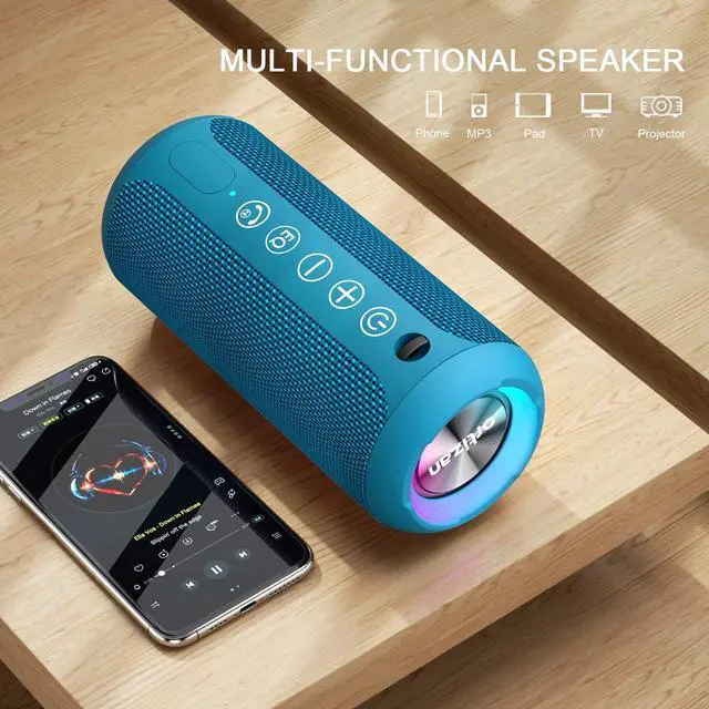 Alt view image 4 of 5 - Ortizan Black & Blue Portable Bluetooth Speaker, IPX7 Waterproof Wireless Speaker with 24W Loud Stereo Sound, Outdoor Speakers with Bluetooth 5.0, 30H Playtime,66ft Bluetooth Range, Dual Pairing