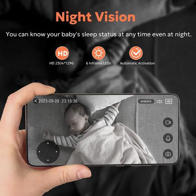 Alt view image 3 of 5 - owltron Indoor Camera 2K, 360 Cameras for Home Security with Motion Detection, Baby Monitor with Phone App, 2.4G WiFi Pet Cam with Night Vision & 2-Way Audio