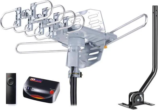 Main image of PBD WA-2608 Amplified Outdoor TV Antenna  Long Range with UHF/VHF, 360° Motorized Rotation, Remote Control, Mounting Pole, and 40FT RG6 Cable  Supports 4K, 1080P, Smart and Older TVs (2 Outputs)