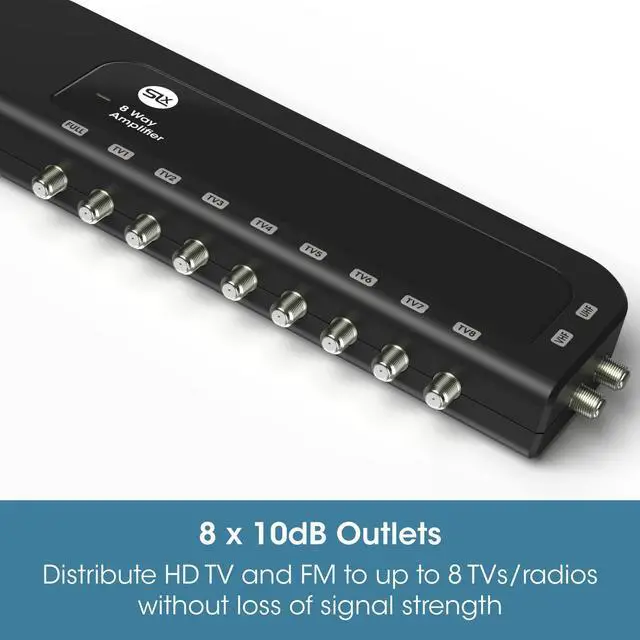 Alt view image 4 of 5 - SLX TV Antenna Amplifier, 8 Way Signal Distribution Amplifier with F-Type Connections, 4G & 5G Filtering, TV Antenna Indoor, HD TV/FM/DAB, Improved Energy Efficiency (8-Way)