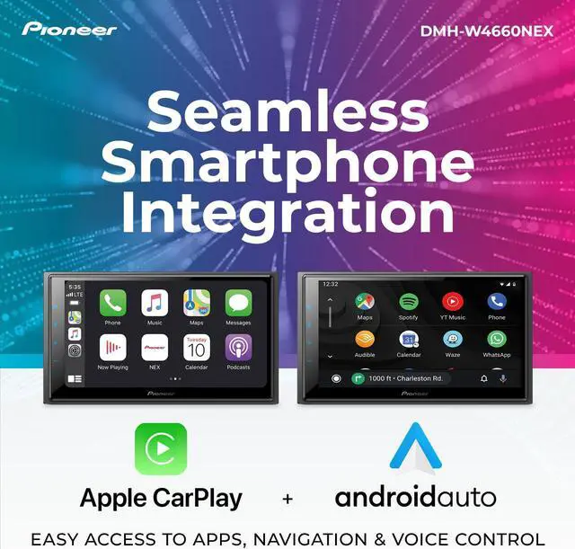 Alt view image 3 of 5 - Pioneer DMH-W4660NEX 6.8" Capacitive Touchscreen, Double Din  Wireless & Wired Apple CarPlay & Android Auto, Amazon Alexa Built-in, Bluetooth, HD Radio, Backup Camera, FLAC, Hi-Volt RCA