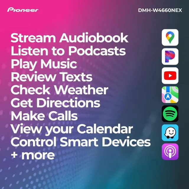 Alt view image 5 of 5 - Pioneer DMH-W4660NEX 6.8" Capacitive Touchscreen, Double Din  Wireless & Wired Apple CarPlay & Android Auto, Amazon Alexa Built-in, Bluetooth, HD Radio, Backup Camera, FLAC, Hi-Volt RCA