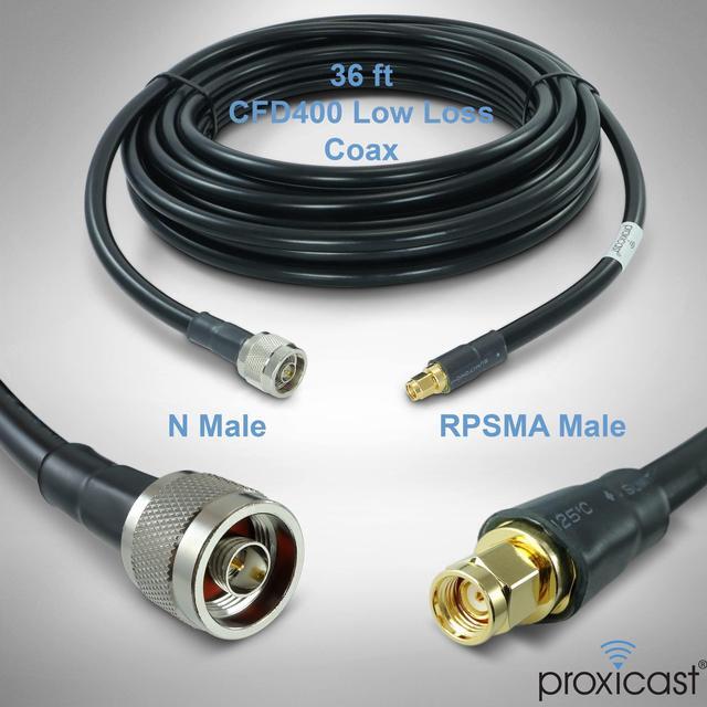 Alt view image 2 of 5 - Proxicast 36 ft RP SMA Male to N Male Premium CFD400 Low-Loss Coaxial Cable (50 Ohm) for Connecting WiFi & Helium Miner (HNT Hotspots) to N-Female Antennas (Not for TV or Cellular) (ANT-310-420-36)