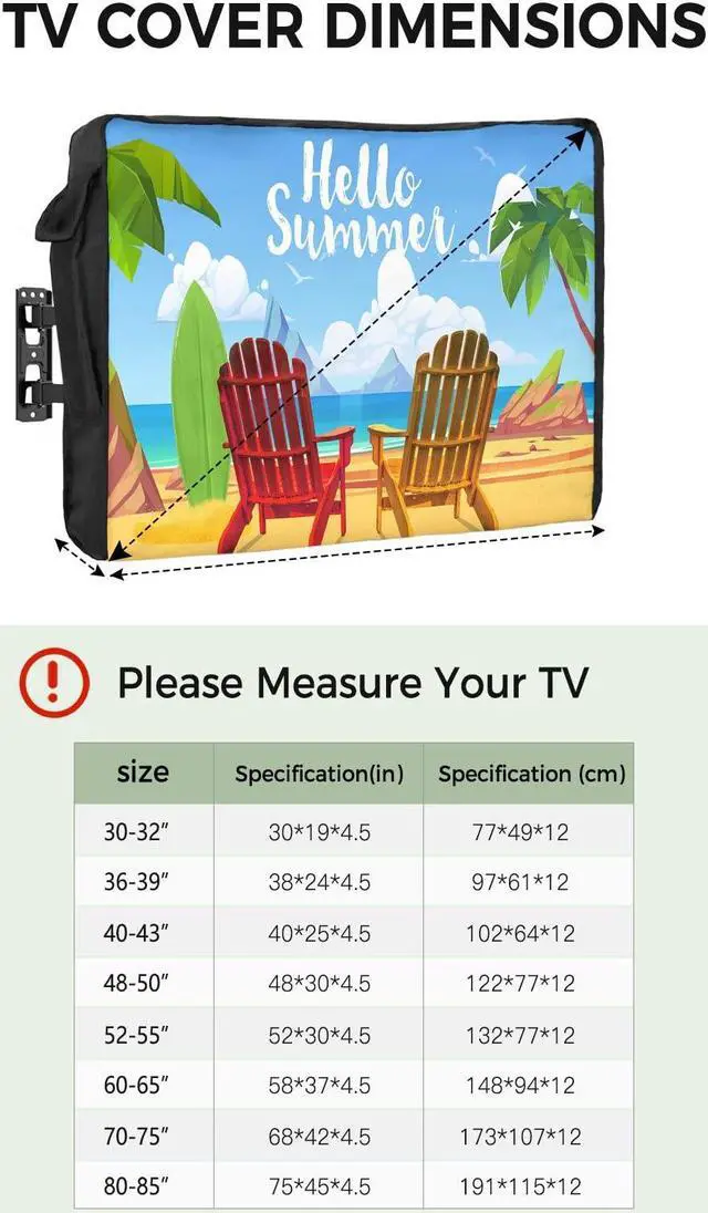 Alt view image 2 of 5 - Outdoor TV Cover Waterproof and Weatherproof, Hello Summer Beach Beach Chair Coconut Tree Outside TV Cover for 70 to 75 inch LCD LED, Shield TV Display Screen Protector