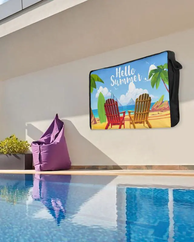 Alt view image 5 of 5 - Outdoor TV Cover Waterproof and Weatherproof, Hello Summer Beach Beach Chair Coconut Tree Outside TV Cover for 70 to 75 inch LCD LED, Shield TV Display Screen Protector