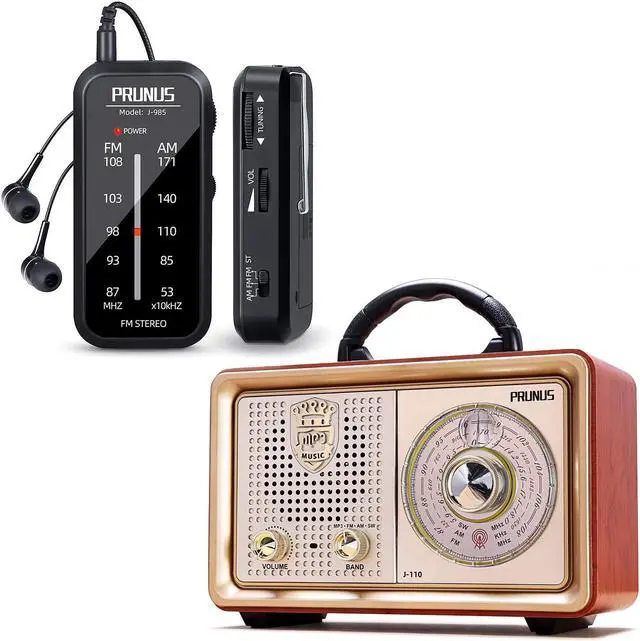 Main image of Retro Portable Radio AM FM Shortwave Radio Transistor Battery Operated Vintage Radio with Bluetooth, PRUNUS J-985 Pocket Radio Mini AM FM Stereo Radio Portable Radio with Headphones, Clip