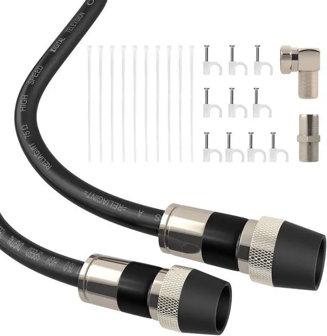 Main image of RELIAGINT Coaxial Cable 100FT, RG6 Coax Cable Cord for TV with Weatherproof Rubber Boot - Ideal Outdoor TV Cable Wire and Antenna Wire Extension Cable, Tri-Shield UV - Fire Resistant Wall Rated