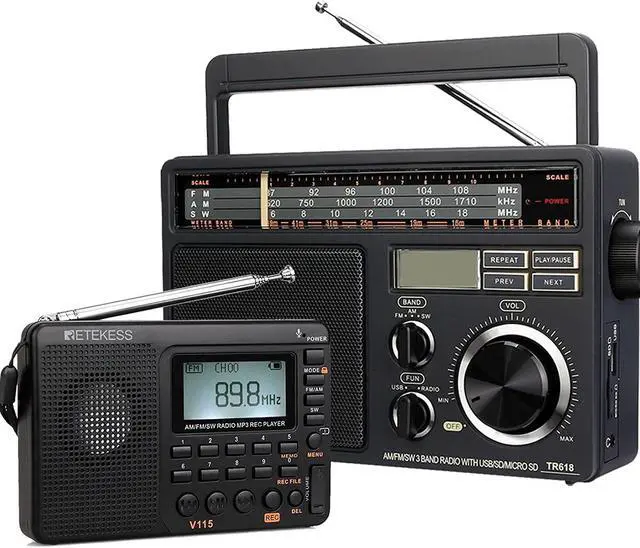 Main image of Retekess V115 Digital AM FM SW Radio - Portable, Shortwave, TF Card & Recording Support, AC or D Battery Powered
