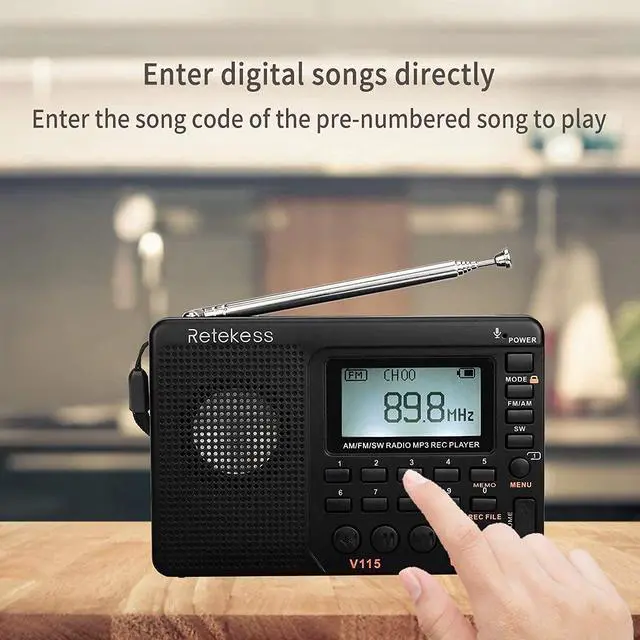 Alt view image 2 of 5 - Retekess V115 Digital AM FM SW Radio - Portable, Shortwave, TF Card & Recording Support, AC or D Battery Powered