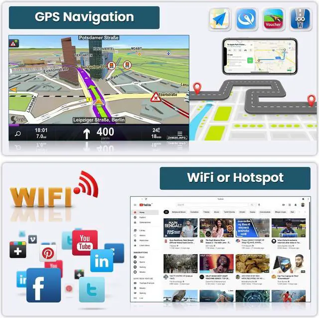 Alt view image 4 of 5 - Roinvou [8 Core 6G+128G] for Jeep Wrangler (4 Doors) 2007-2010 Android Radio with Wireless Carplay Android Auto, 9 Inch IPS Touch Screen Car Stereo, Bluetooth 5.0, 32 EQ, GPS, WiFi, 59UI, SWC
