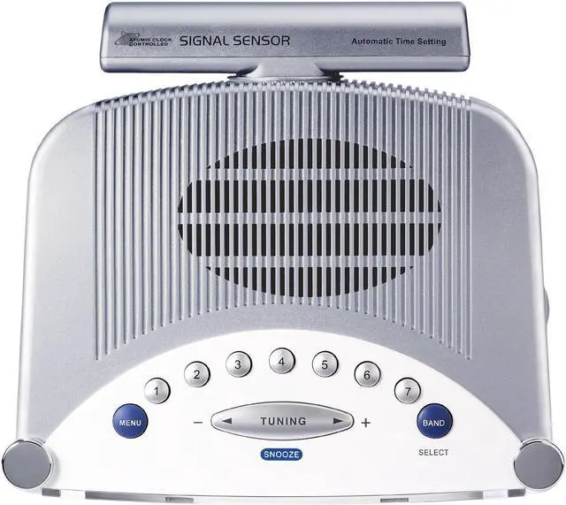 Alt view image 5 of 5 - Sangean RCR-22 Atomic Clock with FM-RDS / AM / Aux-in Digital Tuning Clock Radio, silver, one size