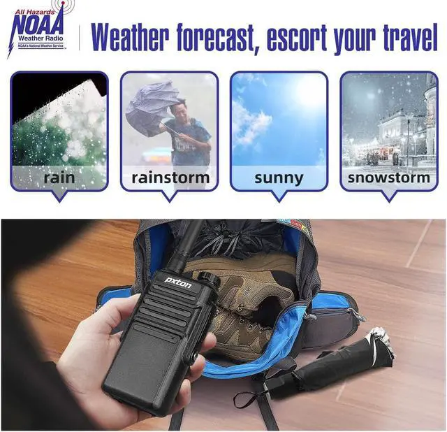 Alt view image 2 of 5 - pxton 999S Rechargeable walkie talkies for Adults Long Range with Upgrade earpieces and Charger Dock,GMRS Handheld Two Way radios IP54 Waterproof 10 NOAA CH walkie Talkie (2 Pack)