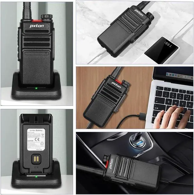 Alt view image 3 of 5 - pxton 999S Rechargeable walkie talkies for Adults Long Range with Upgrade earpieces and Charger Dock,GMRS Handheld Two Way radios IP54 Waterproof 10 NOAA CH walkie Talkie (2 Pack)