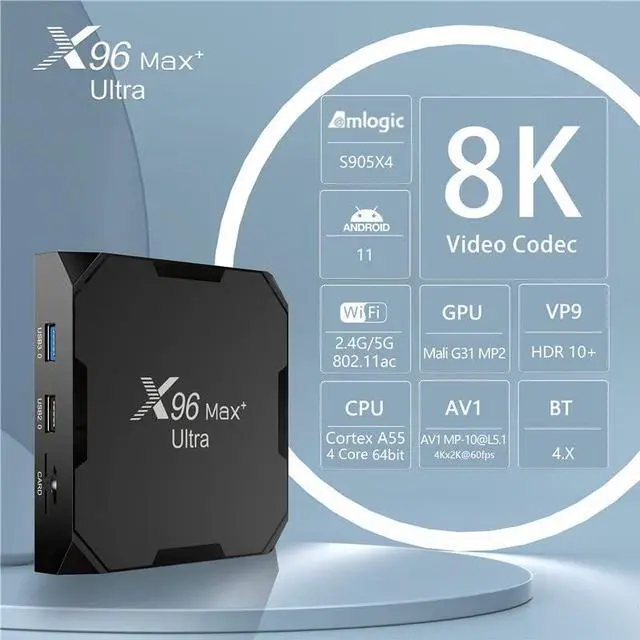 Alt view image 2 of 5 - 4GB 64GB X96 Max Plus Ultra TV Box Android 11 Amlogic S905X4 2.4G/5GHz Dual WiFi BT4.0 USB3.0 Support AV1 H.265 8K 24fps 4K 60fps HDR Box