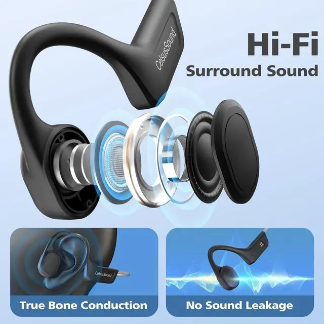 Alt view image 4 of 5 - SilisoundTek Bone Conduction Headphones Bluetooth,Upgraded IPX7 Waterproof Wireless Earbuds,Open Ear Headphones Bluetooth 5.3 with Mic,10H Playtime for Running,Cycling,Hiking,Gym,Workout. (Orange)
