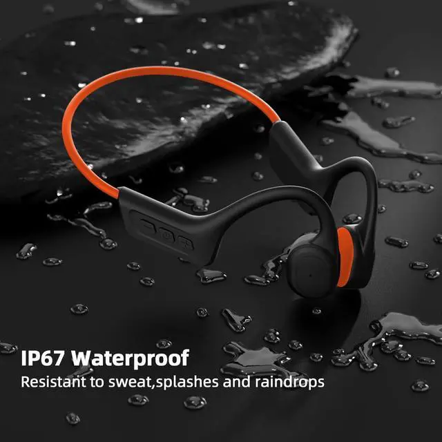Alt view image 3 of 5 - SilisoundTek Bone Conduction Headphones Bluetooth,Upgraded IPX7 Waterproof Wireless Earbuds,Open Ear Headphones Bluetooth 5.3 with Mic,10H Playtime for Running,Cycling,Hiking,Gym,Workout. (Orange)