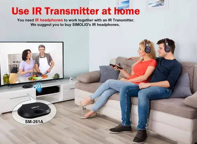 Alt view image 5 of 5 - SIMOLIO 2 Channels IR Audio Transmitter & Wireless IR Headphones for Car DVD&TV&PC, IR Transmitter Supports RCA & AUX Audio Output, Car Cigar Lighter & AC Adapter Included