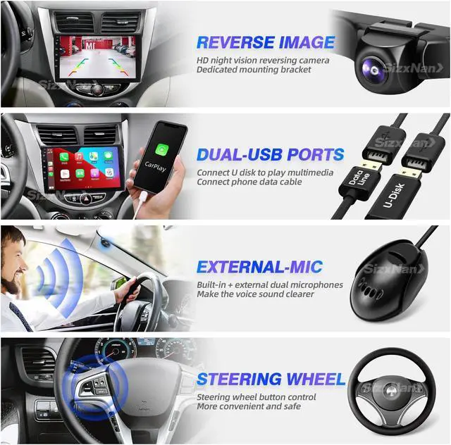 Alt view image 5 of 5 - SizxNanv Android Touch Screen Compatible with Carplay Android Auto,Car Radio Stereo Bluetooth Navigation Multimedia Player GPS WiFi AM/FM Backup Camera Head Unit for Verna Accent Solaris 2010-2016