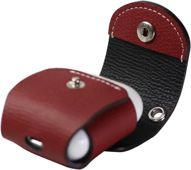 Alt view image 4 of 5 - SONAMU New York Italian Natural Cowhide Leather Case Compatible with Apple AirPods 1st, 2nd Generation, Handcrafted Premium Leather Cover Supporting Wire, Wireless Charging (Red)