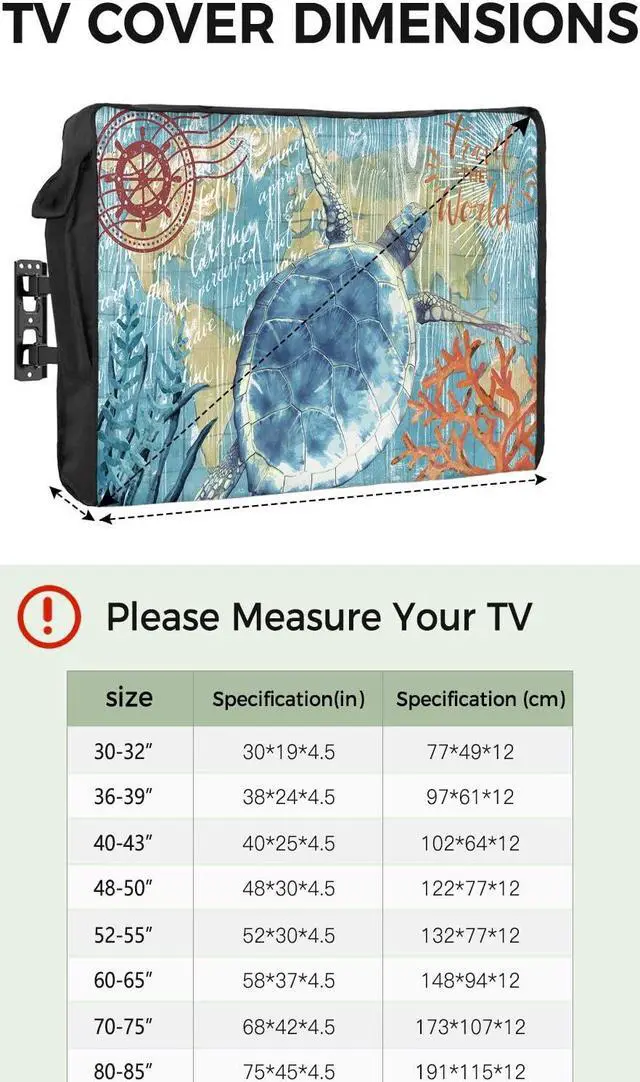 Alt view image 2 of 5 - Outdoor TV Cover - Marine Life Sea Turtle Waterproof and Weatherproof 30"-32" LCD Movable Shield TV Display Screen Protector Outside Television Covers