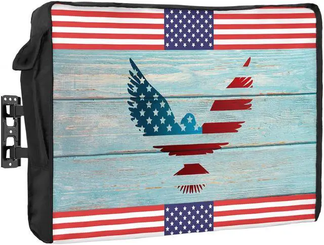 Main image of Outdoor TV Cover - American Flag Eagle Red Stripe Retro Wood Grain Waterproof and Weatherproof 48"-50" LCD Movable Shield TV Display Screen Protector Outside Television Covers