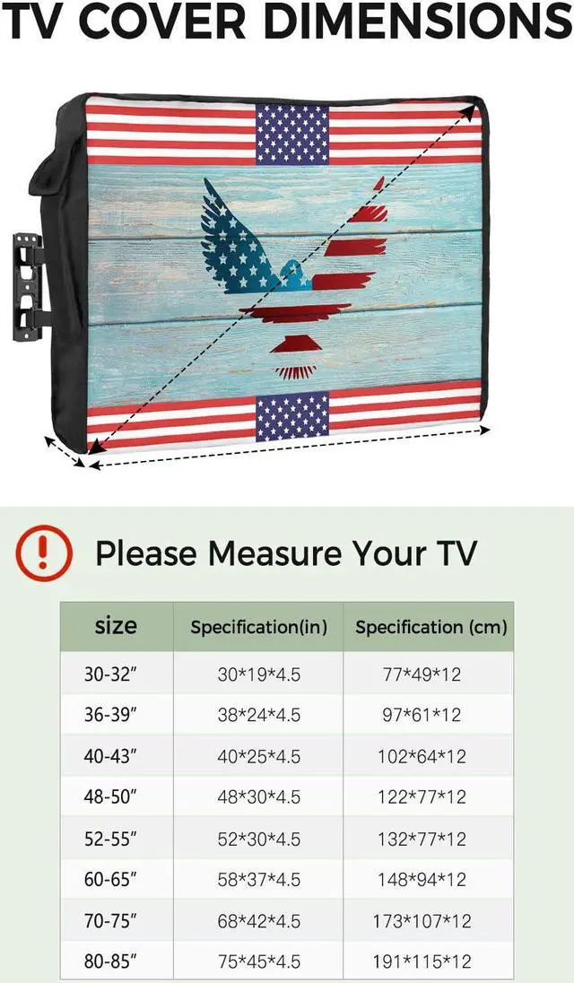 Alt view image 2 of 5 - Outdoor TV Cover - American Flag Eagle Red Stripe Retro Wood Grain Waterproof and Weatherproof 48"-50" LCD Movable Shield TV Display Screen Protector Outside Television Covers
