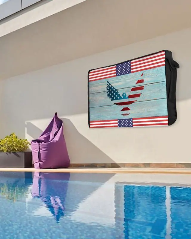 Alt view image 5 of 5 - Outdoor TV Cover - American Flag Eagle Red Stripe Retro Wood Grain Waterproof and Weatherproof 48"-50" LCD Movable Shield TV Display Screen Protector Outside Television Covers