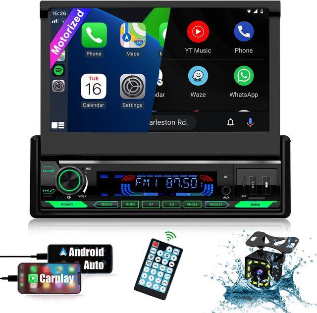 Motorized&HD Screen) Single Din Apple Carplay Car Stereo with Android Auto  - 7 Inch Flip Out Touchscreen Car Radio with Bluetooth| Mirror Link| Backup  Camera/USB/AUX Input/AM/FM/Subwoofer/DSP - Newegg.com