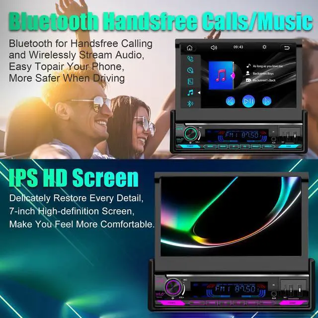 Alt view image 3 of 5 - (2025 Motorized) Single Din Apple Carplay Car Stereo with Android Auto - 7 Inch Flip Out Touchscreen Car Radio with Bluetooth| Mirror Link| Backup Camera/USB/AUX Input/AM/FM/Subwoofer/DSP