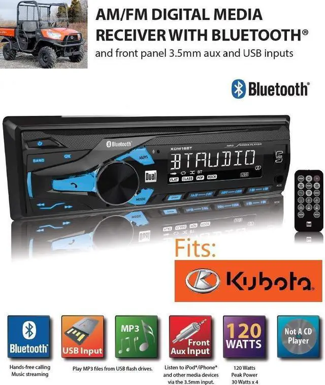 Alt view image 2 of 5 - Compatible Kubota Tractor Direct Connect Stereo Radio MP3 AM FM USB Aux Bluetooth LX2610 LX RTV-1100 RTX-1100C Harness Plug B2650 RTV RTX