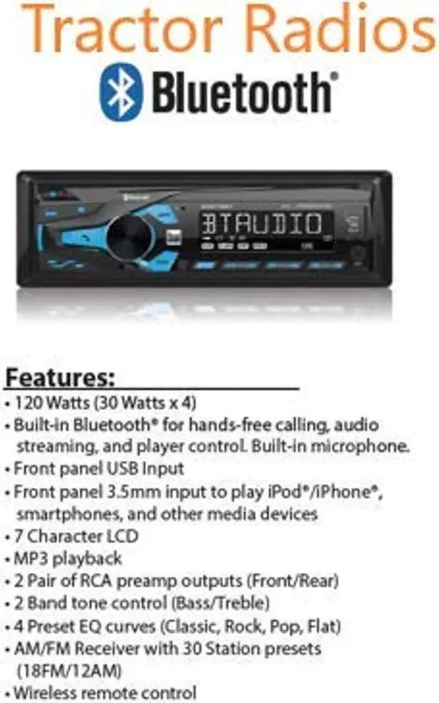 Alt view image 5 of 5 - Compatible Kubota Tractor Direct Connect Stereo Radio MP3 AM FM USB Aux Bluetooth LX2610 LX RTV-1100 RTX-1100C Harness Plug B2650 RTV RTX