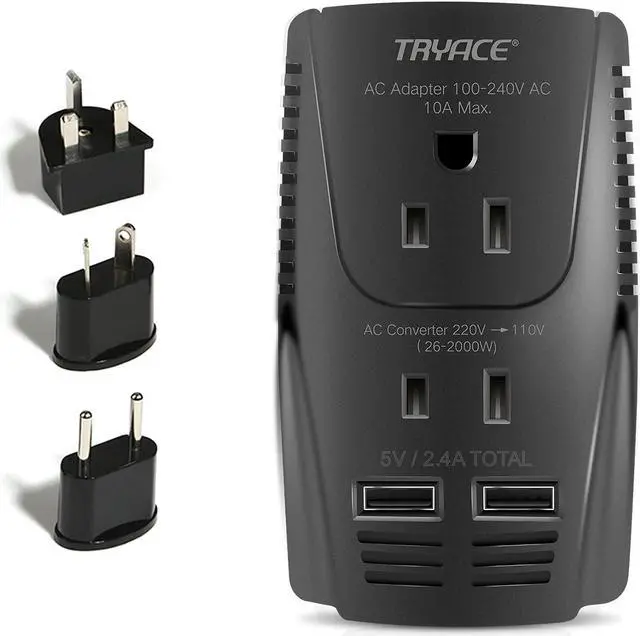 Main image of TryAce 2000W Travel Voltage Converter Step Down 220v to 110v Power Converter for Hair Dryer Straightener Curling Iron, 10A Power Adapter with 2 USB Charging EU/UK/AU/US Worldwide Plug for Phone
