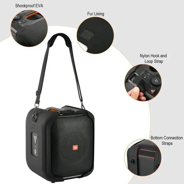 Alt view image 2 of 5 - TXEsign Travel Carrying Strap Cover for JBL PartyBox Encore Essential Portable Party Speaker, Hard EVA Shell Two Sides Protective Case Speaker Cover with Shoulder Strap and Base Support Feet