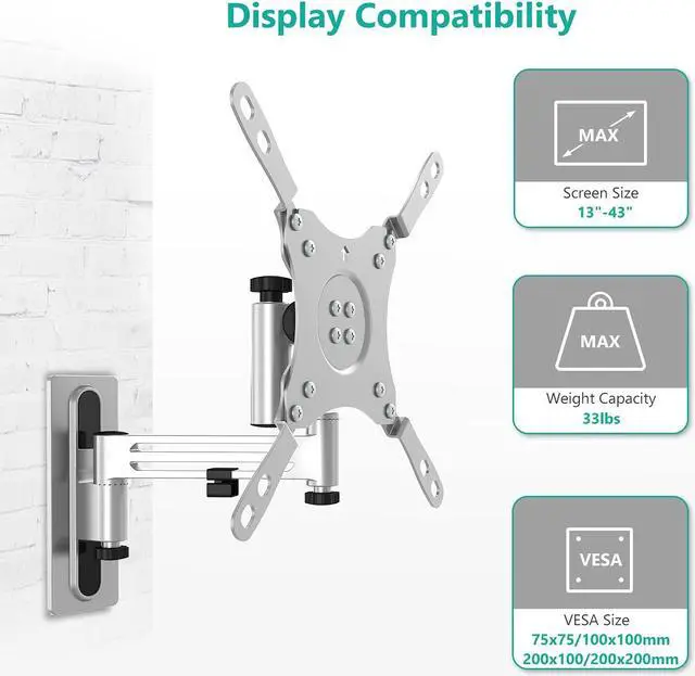 Alt view image 2 of 5 - WALI RV TV Mount, Lockable TV Wall Mount for Camper Trailer Motor Home, Full Motion Anti-Vibration Arm for 13-43 inch LED, LCD Flat Screens and Monitors, up to 33lbs (1343LK)