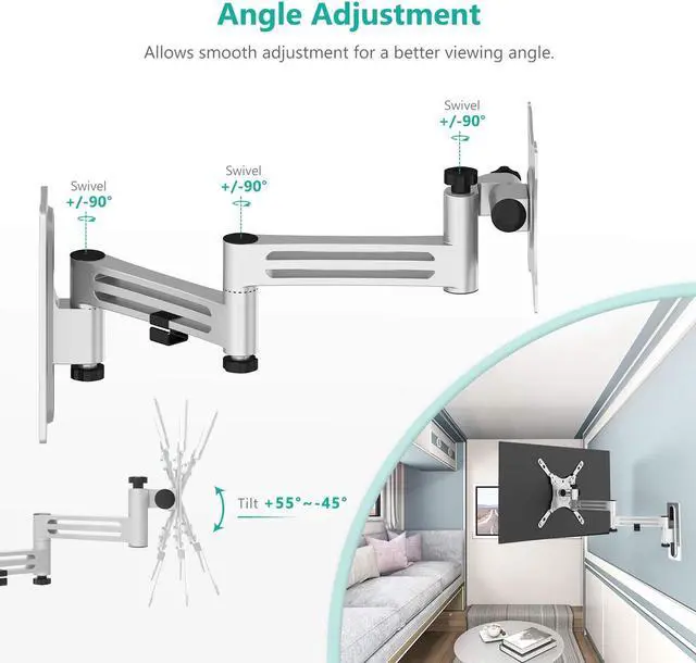Alt view image 4 of 5 - WALI RV TV Mount, Lockable TV Wall Mount for Camper Trailer Motor Home, Full Motion Anti-Vibration Arm for 13-43 inch LED, LCD Flat Screens and Monitors, up to 33lbs (1343LK)