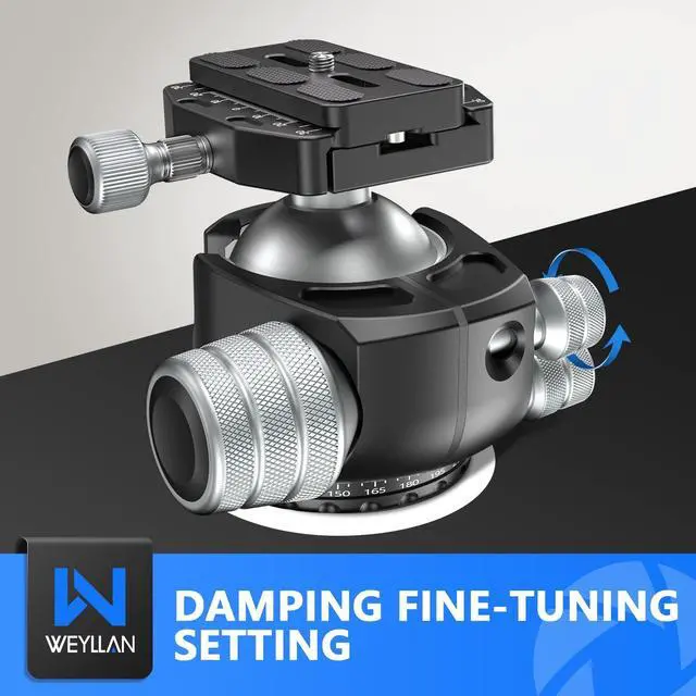 Alt view image 4 of 5 - Low Profile Ball Head 55mm Tripod Ball Head WEYLLAN CH55 Heavy Duty 360 Panoramic Tripod Head, Large Size CNC Aluminum Camera Head for Tripod, with Two Arca Quick Release Plates, Max Load 88lbs/40kg