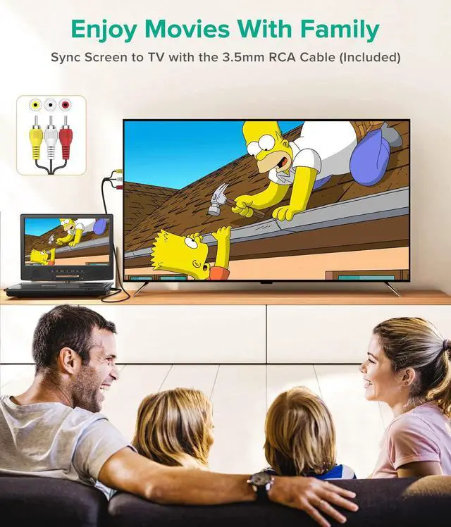 Alt view image 2 of 5 - WONNIE 12.5" Portable DVD Player Car Headrest Video Player with 10.5" Swivel Screen, 5-Hours Rechargeable Battery, Car Headrest Holder, Dual Speakers, Support USB/SD Card/Sync TV, All Regions