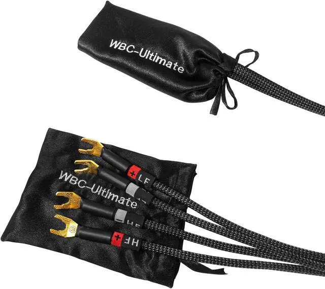 Alt view image 5 of 5 - WORLDS BEST CABLES 10 Foot Ultimate - 7 AWG - Ultra-Pure OFC  Extra Premium Audiophile HiFi Bi-Wire Speaker Cable Pair with Eminence Gold Banana (x2) & Spade (x4) Plugs & Carbon Tweed Jacket