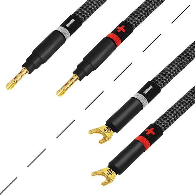 Alt view image 5 of 5 - WORLDS BEST CABLES 8 Foot Ultimate - 7 AWG - Ultra-Pure OFC - Premium Audiophile HiFi Speaker Cable for Center Channel with Eminence Gold Banana (x2) & Spade (x2) Plugs & Carbon Tweed Jacket