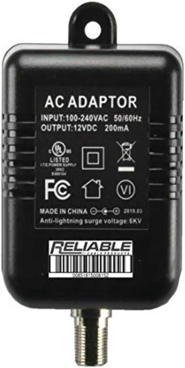 Alt view image 2 of 2 - Reliable Cable Power Supply, High Efficiency OEM Replacement Wall Mount Coax Coaxial Power Adapter for CATV Drop Amplifiers 12V 200mA (0.2A) with F-Type Connection, DoE Level VI Rated